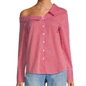 Lea and Viola red stripe asymmetrical blouse